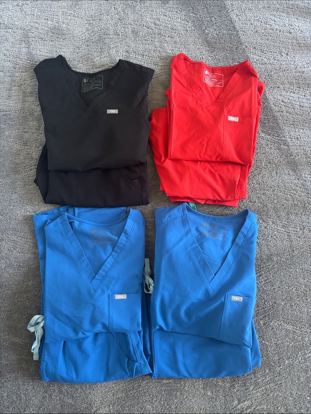 Figs V-Neck Scrub Tops Bundle in Black, Red, and Royal Blue